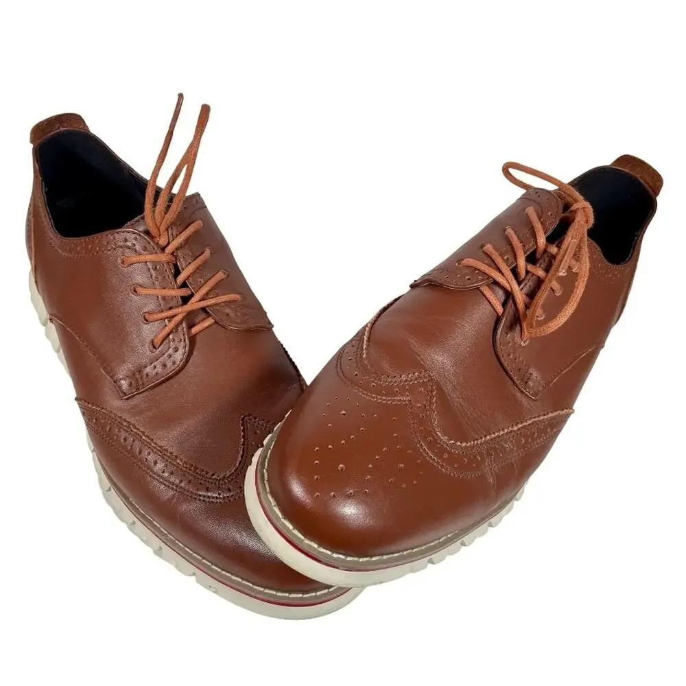 LAOKS Men's Brown Leather Wingtip Oxford Hybrid Dress Shoe Sz 10.5 Lace-Up